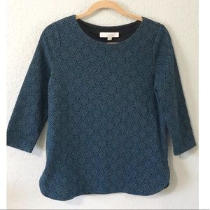 Ann Taylor Loft Green and Black 3/4 Sleeve Top